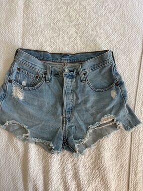Levi's Light Blue Distressed High-Rise Denim Shorts